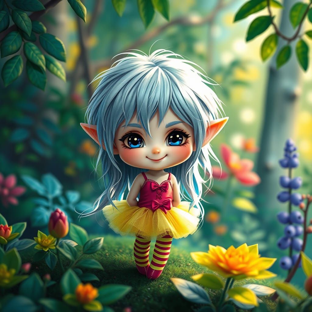 Chibi Elf in Vibrant Foliage, Fauvist Fantasy
