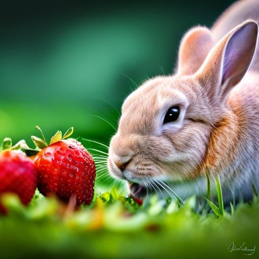 A bunny eating a strawberry - AI Generated Artwork - NightCafe Creator