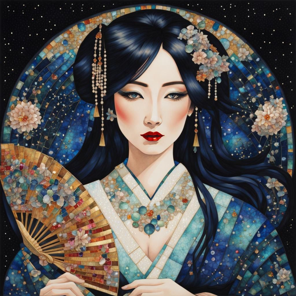 Geisha in Stained-Glass - AI Generated Artwork - NightCafe Creator