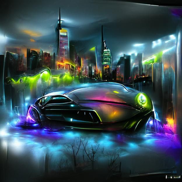 Futuristic glowing modern car in Gotham