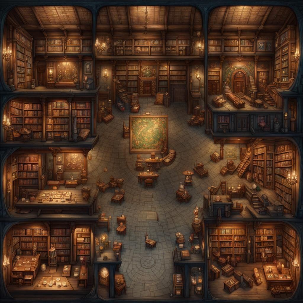 Map of very large library, wizard's library, fantasy, Dungeo...