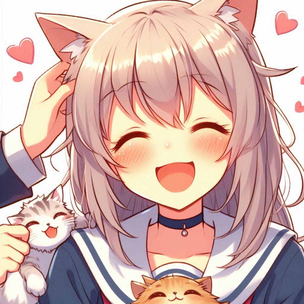 Petting cat girl and kitty
