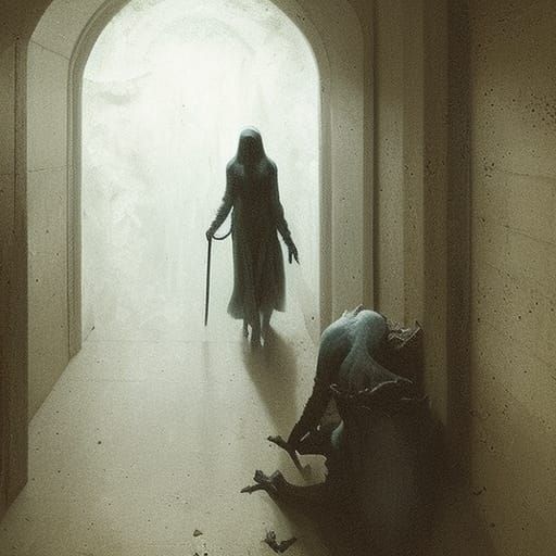 Sinister Never Ending Hallway in Surreal Horror Style