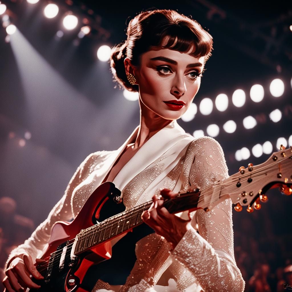 Audrey Hepburn as Sabrina plays Sultans of Swing red/white F...
