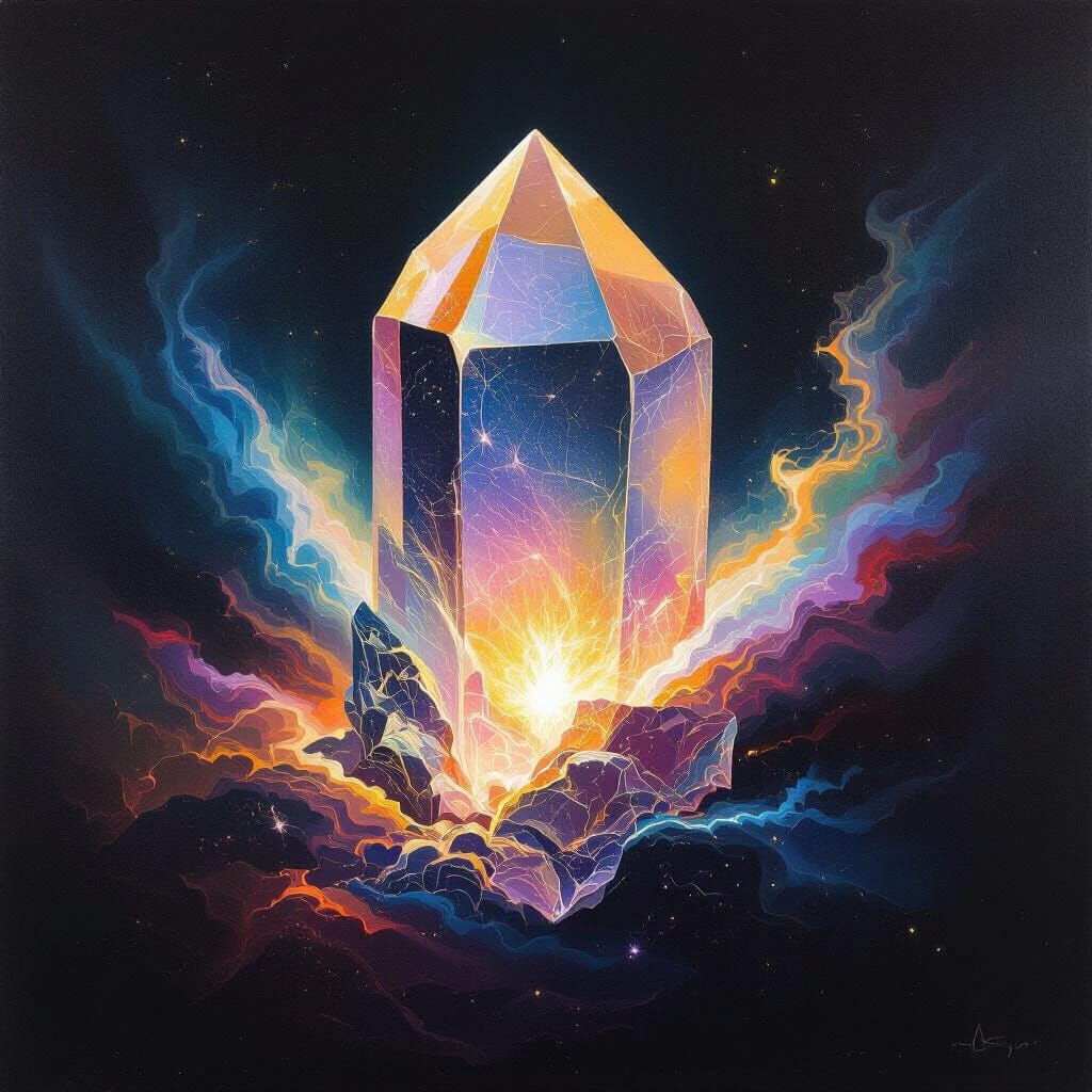 Ethereal Crystal Glow in Cosmic Abstract Style