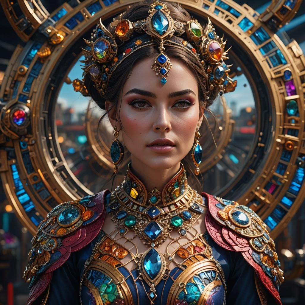 Hyperrealistic portrait of a beautiful woman wearing intrica...