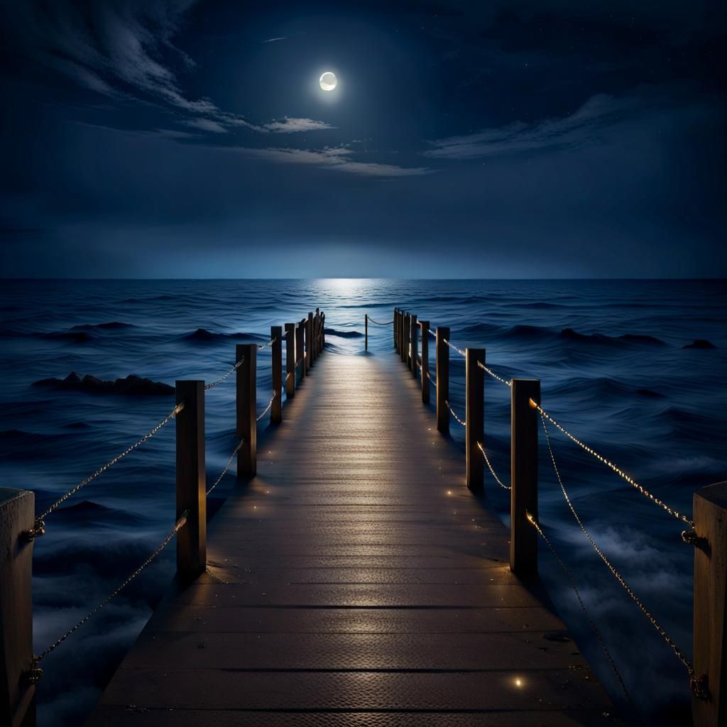 the sea at night with moon