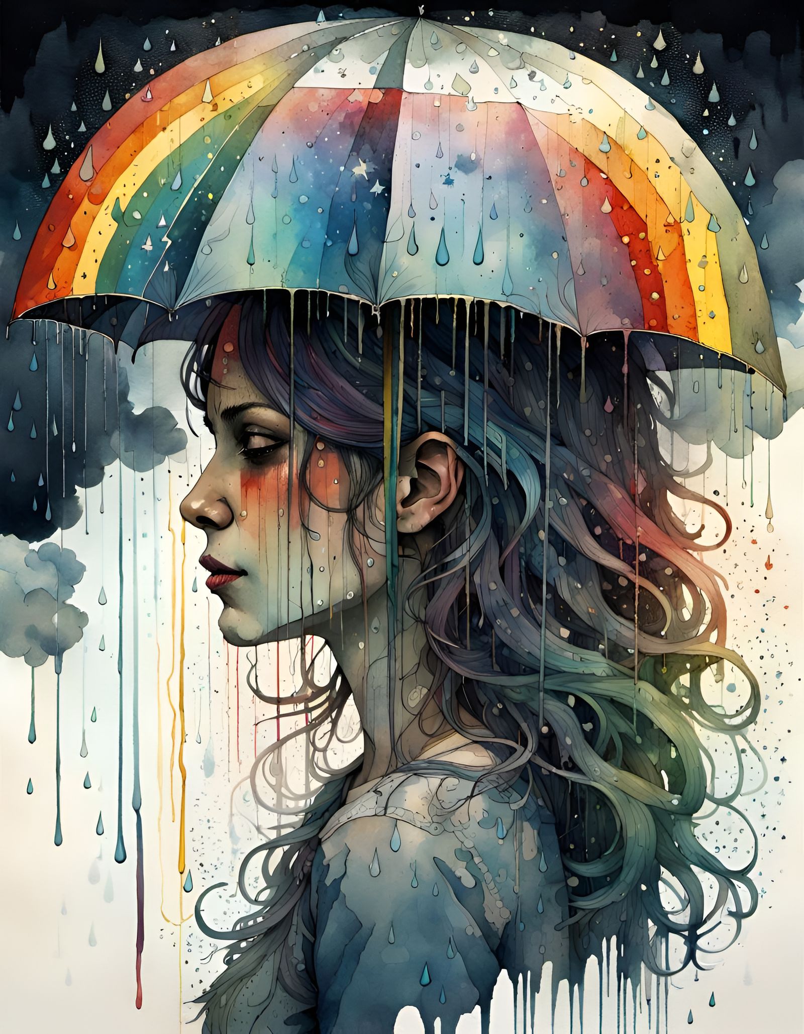 Rainbow Pegasus in Stormy Night, as Expressionist Oil Painti...