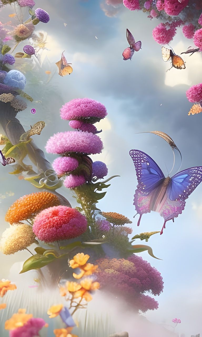 The most beautiful butterfly in the world, surrounded by flo...