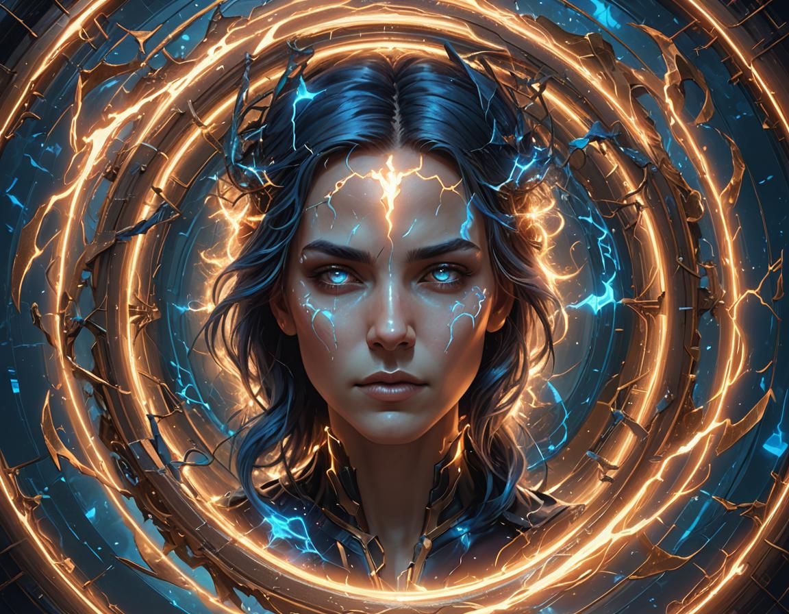 glowing electric blue lightning round frame with plasma port...