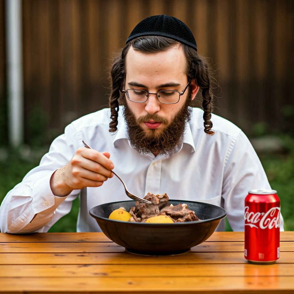 Hyperrealistic Image of Yeshiva Student Eating Cholent