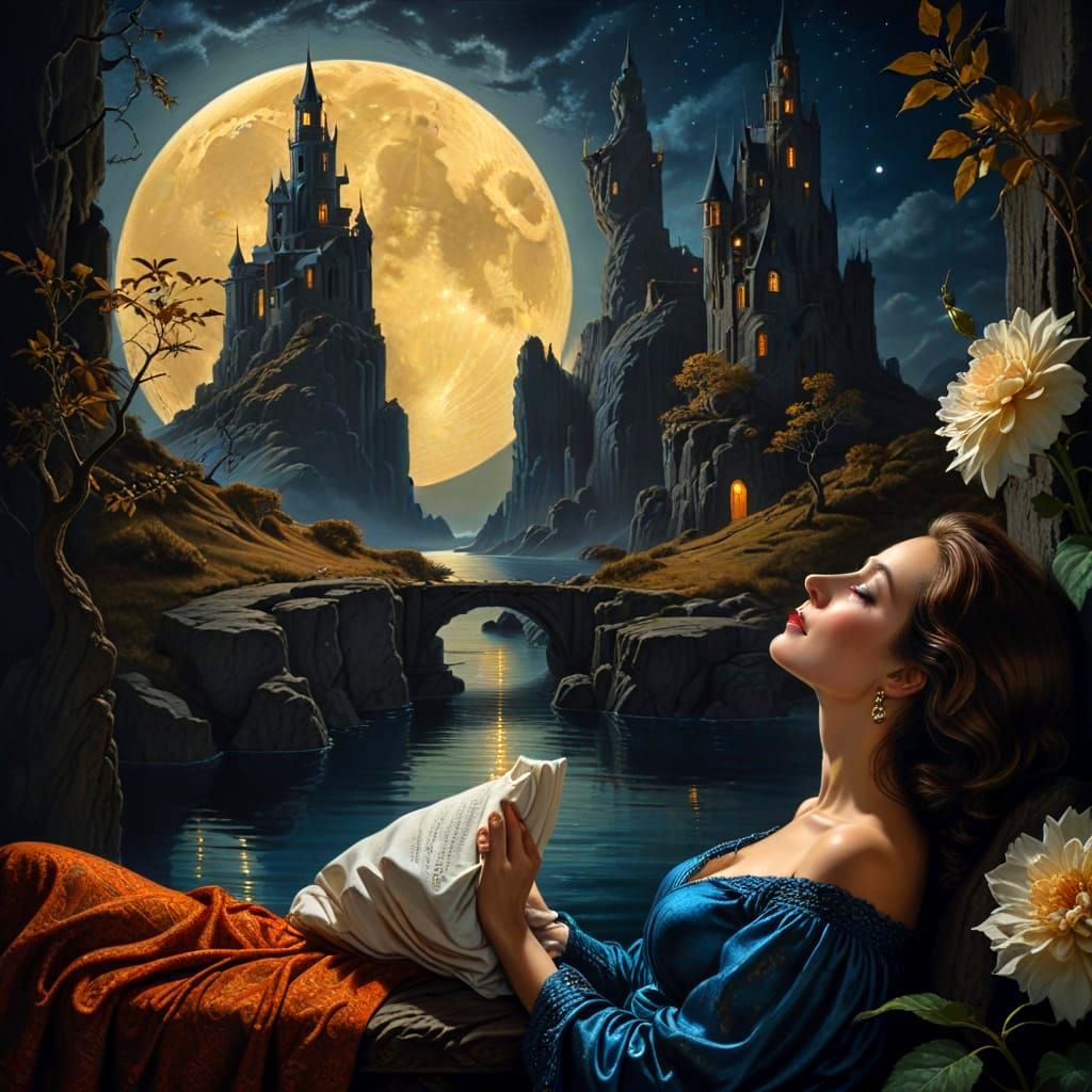 Surreal Midnight Portrait of Elegant Woman