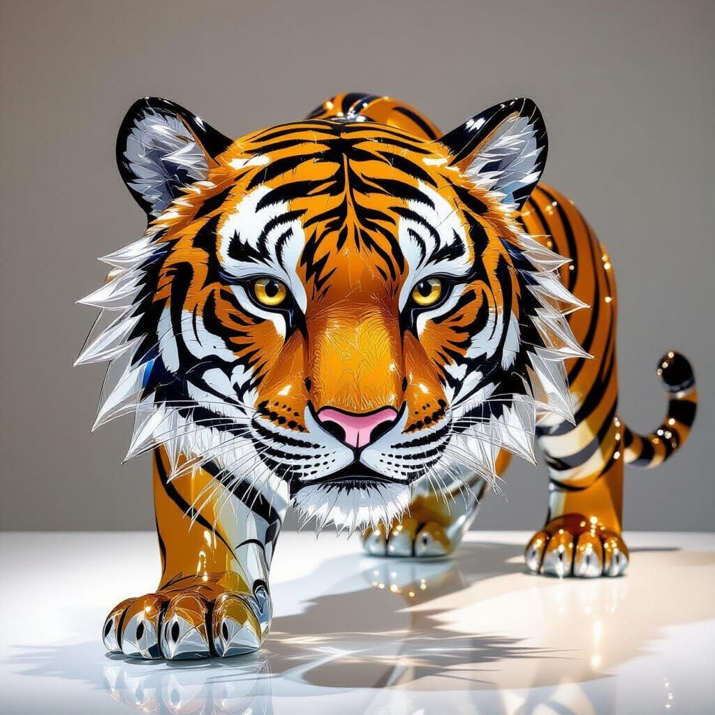Glass Tiger Sculpture in Dreamlike Style