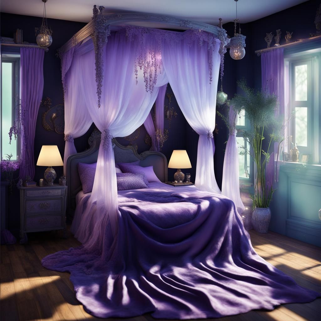 Ethereal lavender Wiccan Bedroom with lavender walls and lavender bed ...