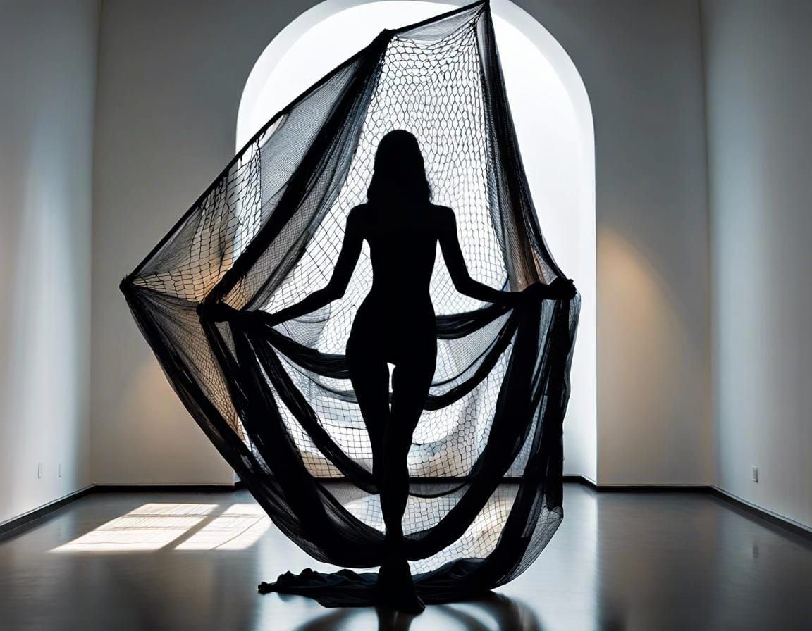 Silhouette of an intruder caught in a net.   by @Lorendiac H