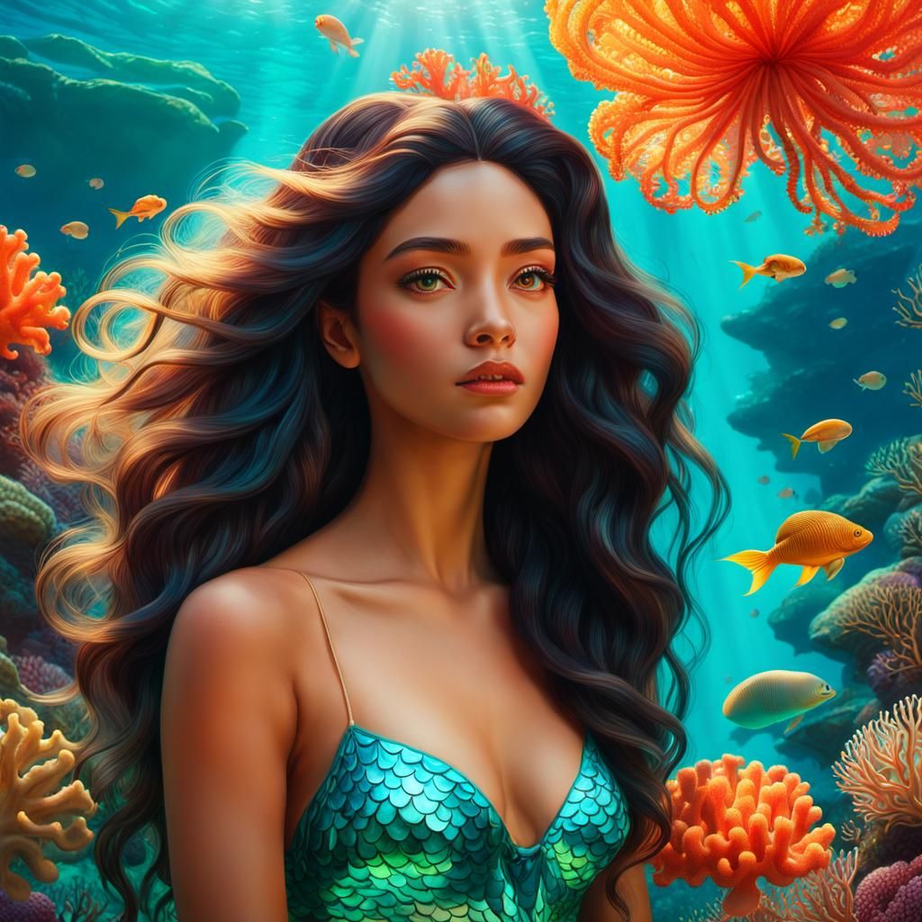 Girl on a coral reef