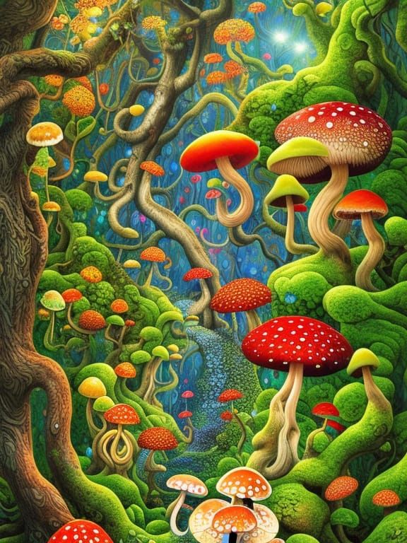 Walking in a Fungi Wonderland - AI Generated Artwork - NightCafe Creator