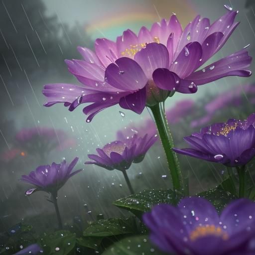Flowers. Bokeh. Rainbow. Rain drops