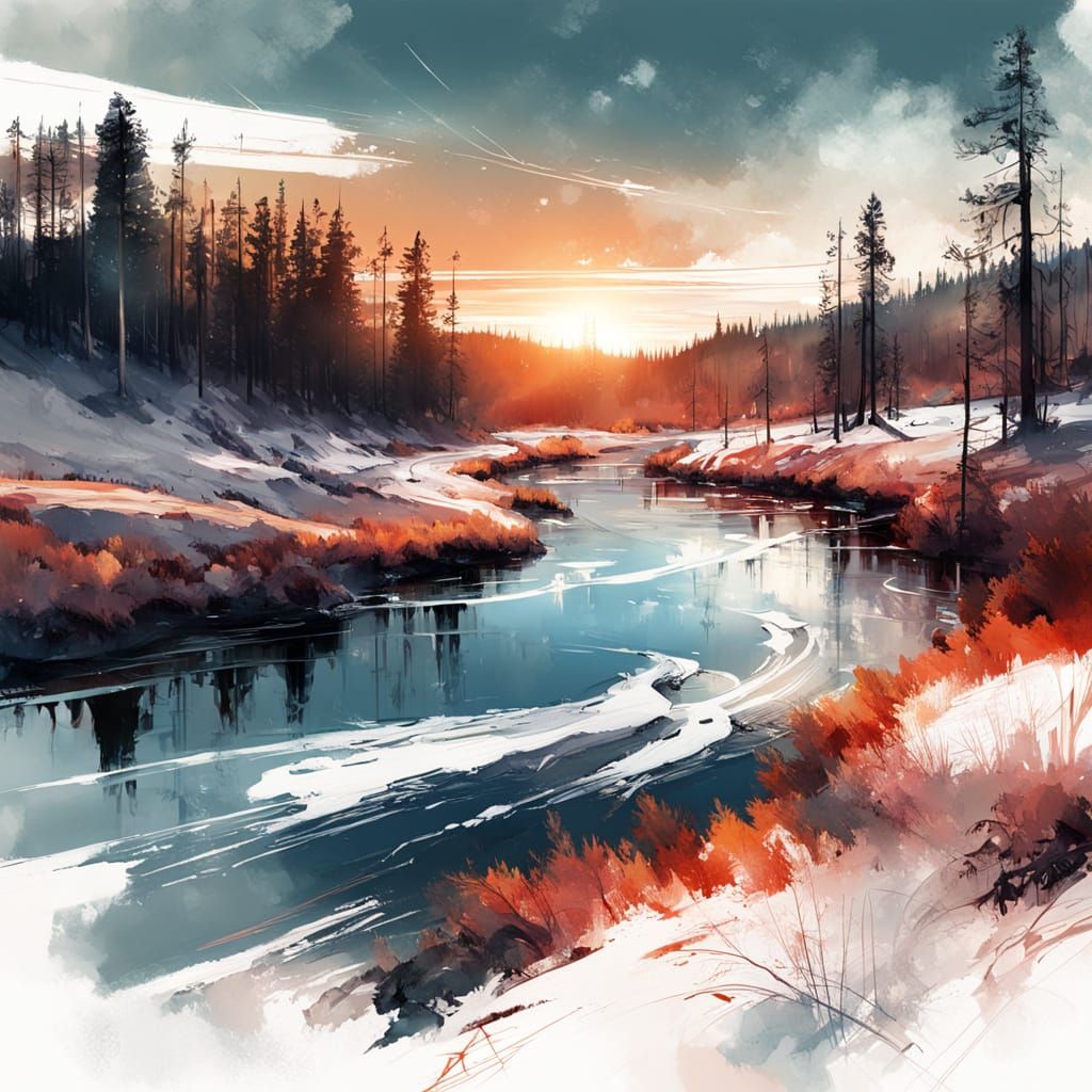 Icy River running through Yellowstone landscape   by @Mapont