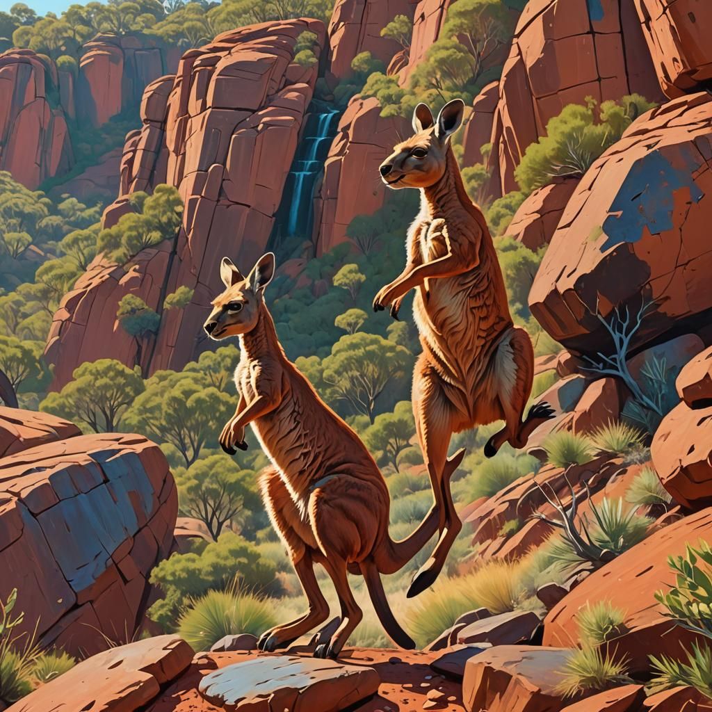 Kangaroo Leaps Through Outback Landscape: Matte Painting