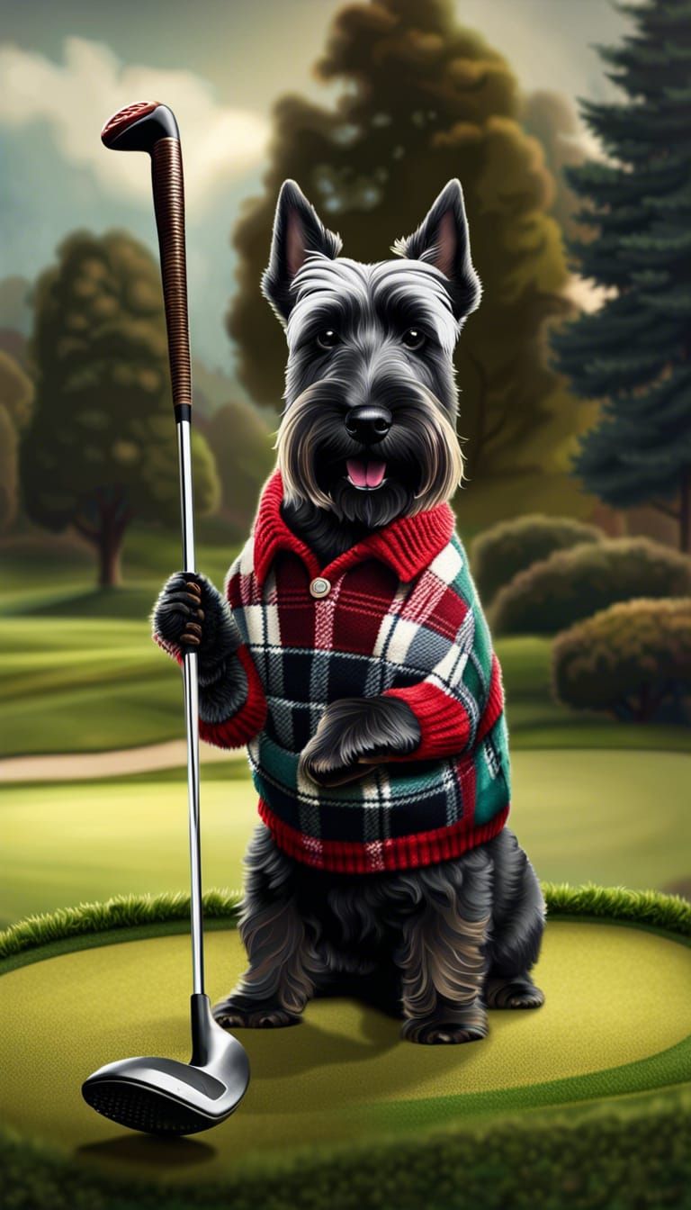 dog playing golf