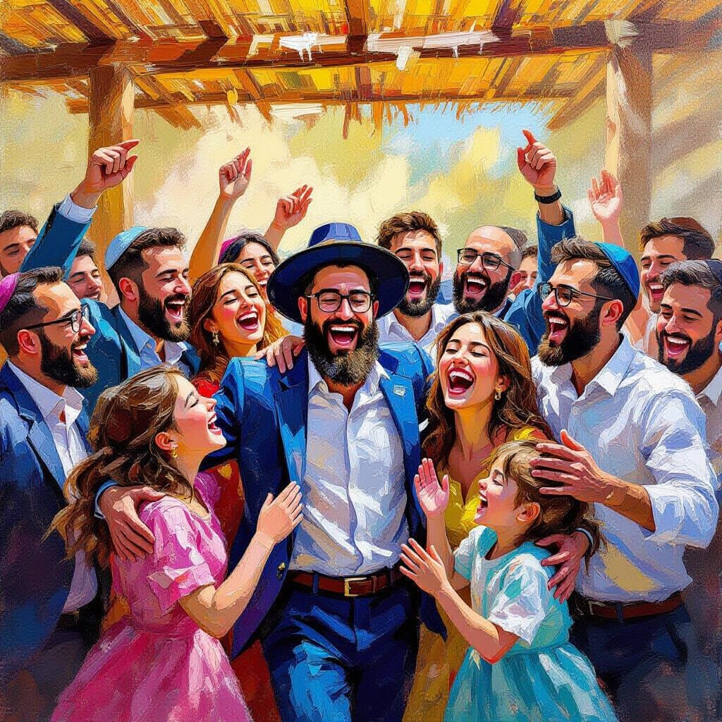 Joyful Sukkah Celebration Impasto Painting