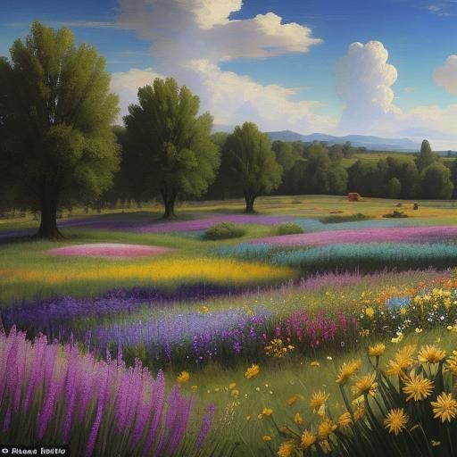 Magic in a meadow with colorful spring flowers