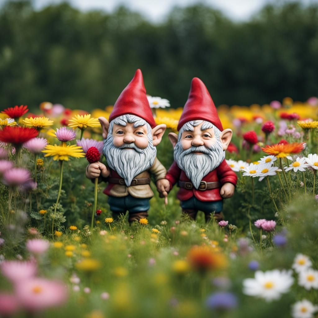 Gnomes playing in a field of flowers - AI Generated Artwork - NightCafe ...