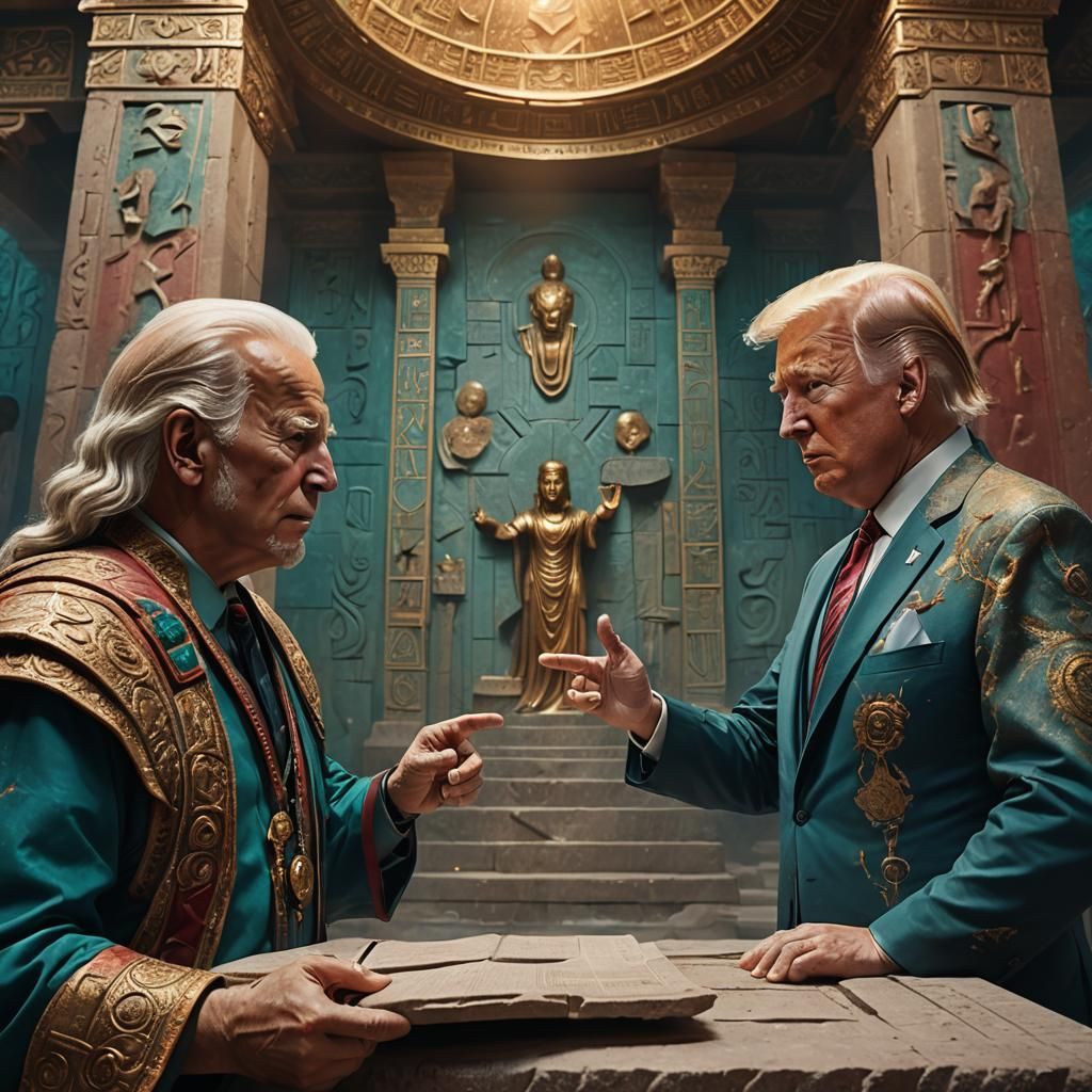 Trump and Biden Debate in Ancient Temple
