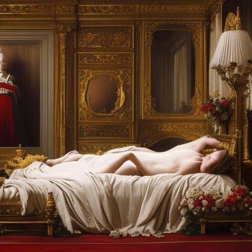 King Charles of England sleeping on a bed of roses