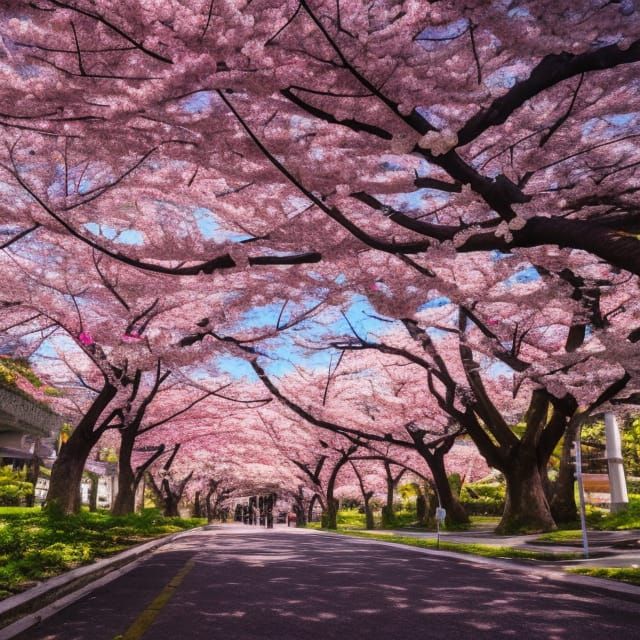 Cherry Blossom Lane AI Generated Artwork NightCafe Creator