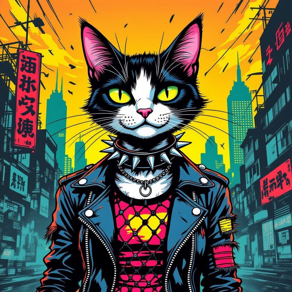 Punk rock cat from the 80’s  by @Goose Banner