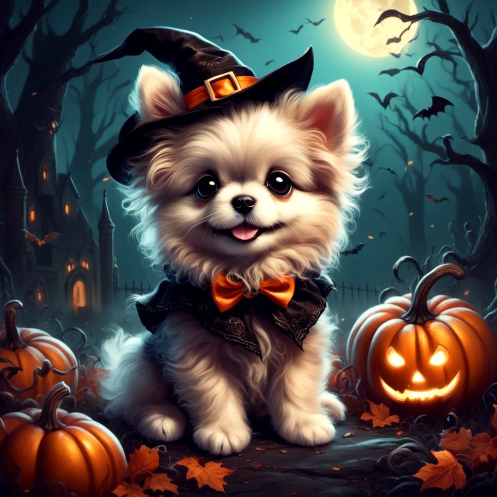 <lora:Cutie Pie Halloween:1.0> cute puppy halloween digital illustration 