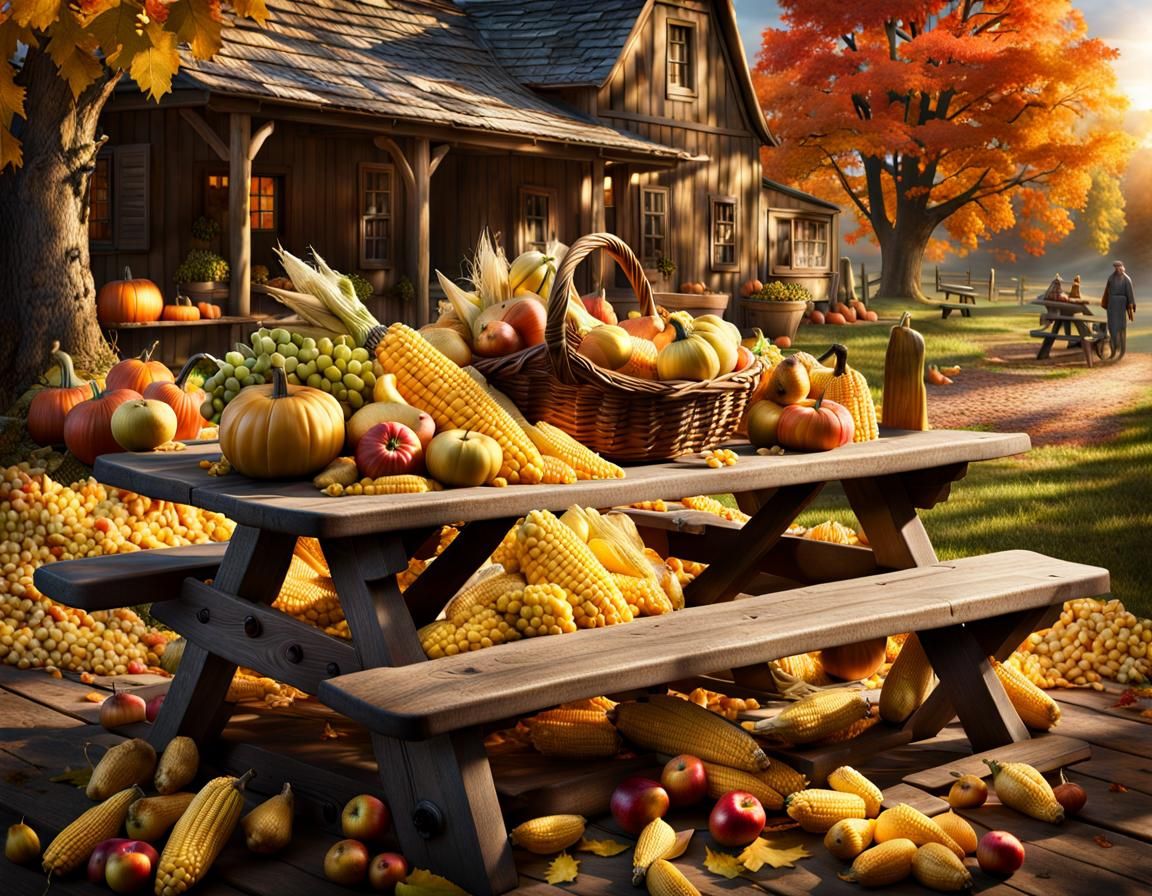 Abundant Autumn Harvest Still Life, CGI Render