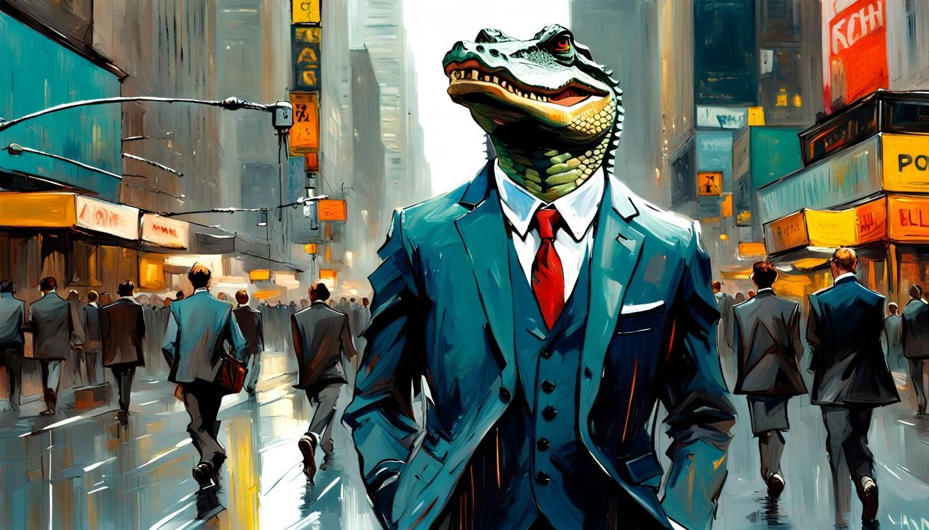 Alligator in Suit Walking in New York: Graffiti Art