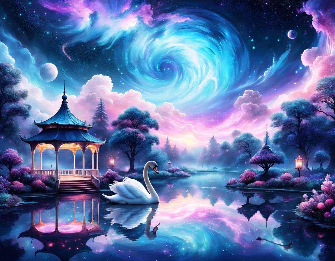 Ethereal Swan in Cosmic Astral Pool
