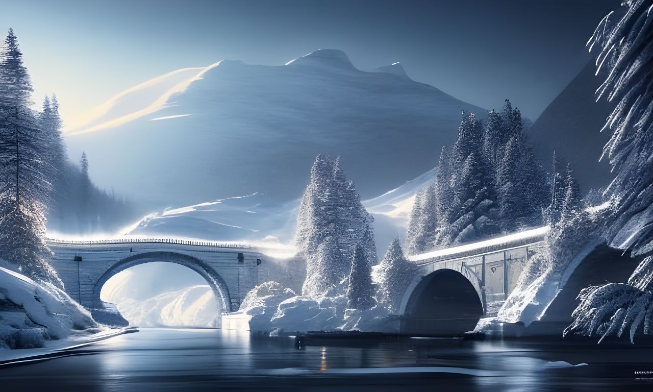 Bridge Crossing a River in the Swiss Alps false