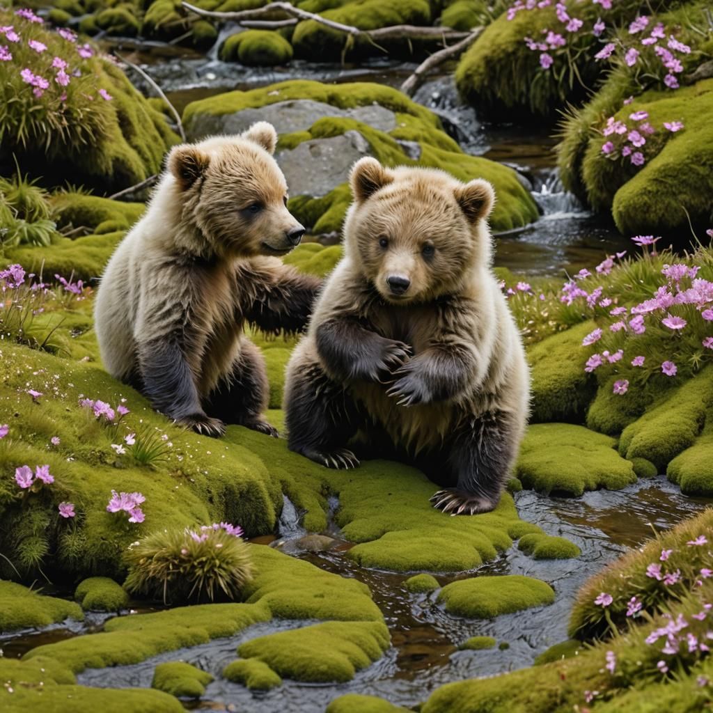 Two baby-bears playing - AI Generated Artwork - NightCafe Creator