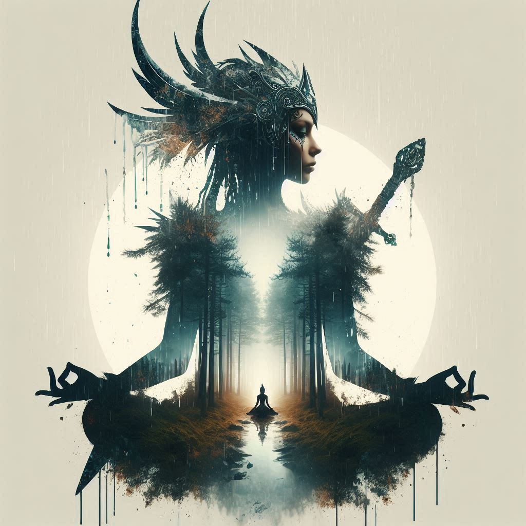 double exposure beautiful fantasy DALL-E 3 portrait landscap...