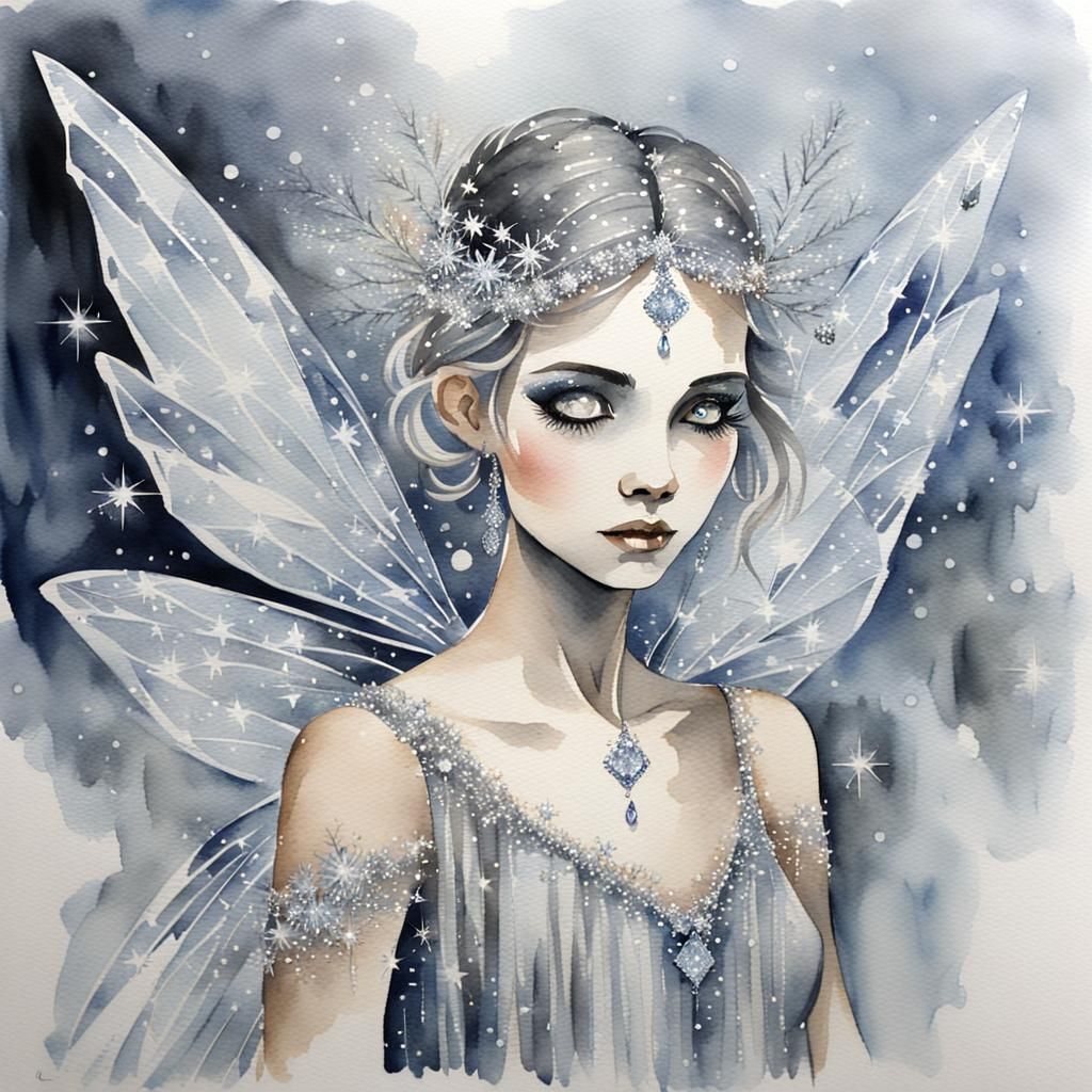 watercolor, ice fairy dressed in gray, glittering like diamonds - AI ...