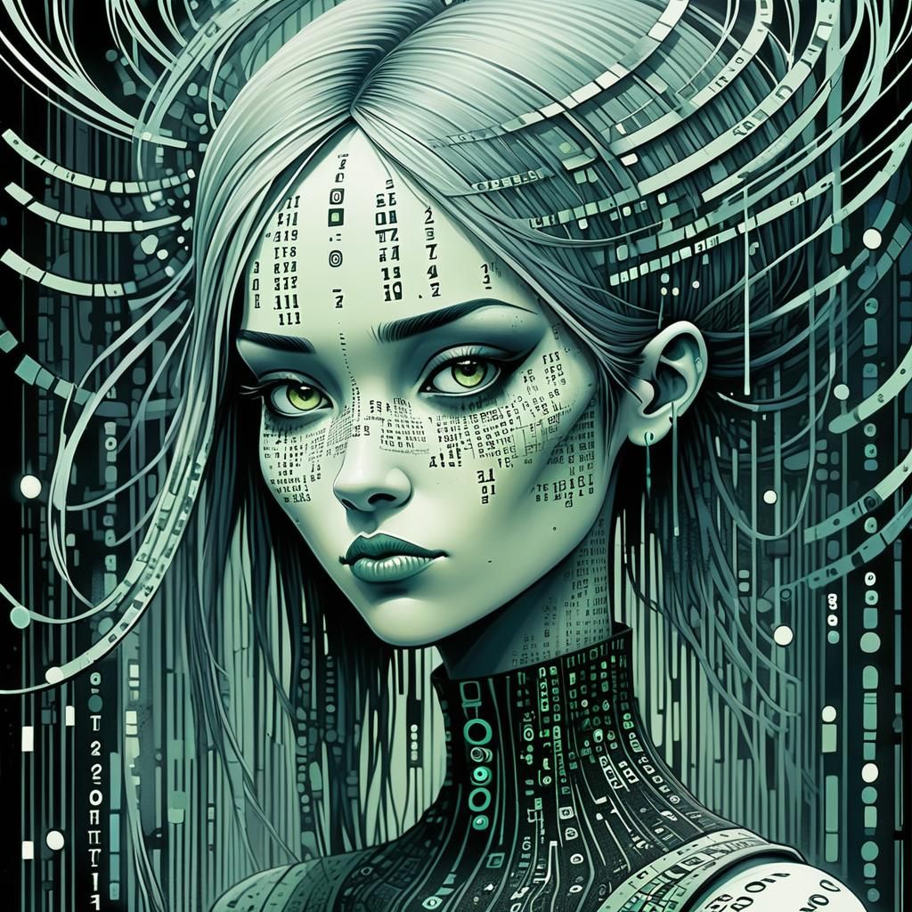 Binary Code Dream Portrait in Gris Grimley Style