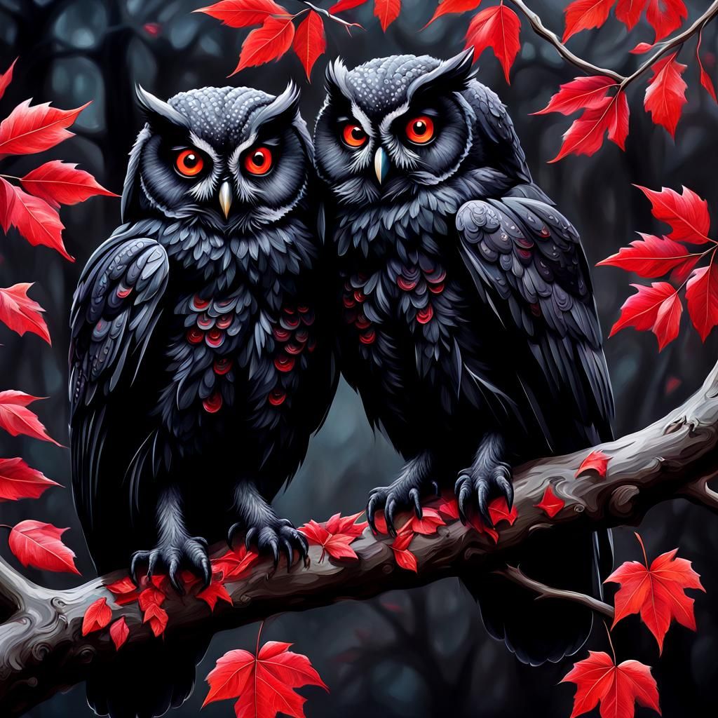 Red and black owls - AI Generated Artwork - NightCafe Creator