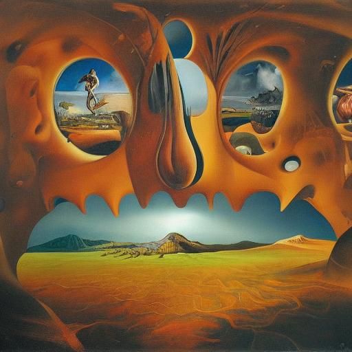 Surreal Wheat Field With Alien Painting and Spaceship