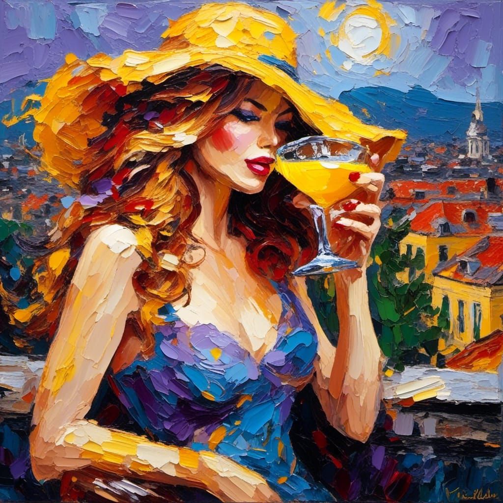 <lora:Impasto Painting:1.0> pretty woman drinking juice 