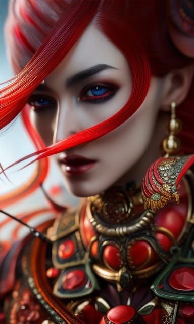 Hyperdetailed Red Portrait as Fantasy Album Art