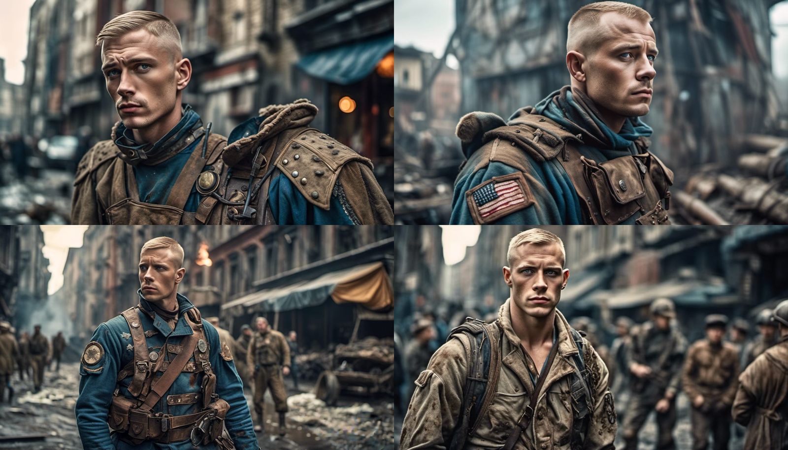 <lora:Real-Tune:1.0> Handsome soldier, blonde buzzcut, blue ...