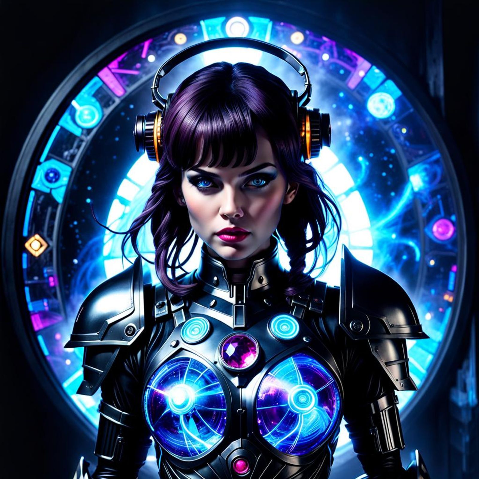 Abyssal Neon Stained Glass 🤖💜🩵 AI Generated Artwork