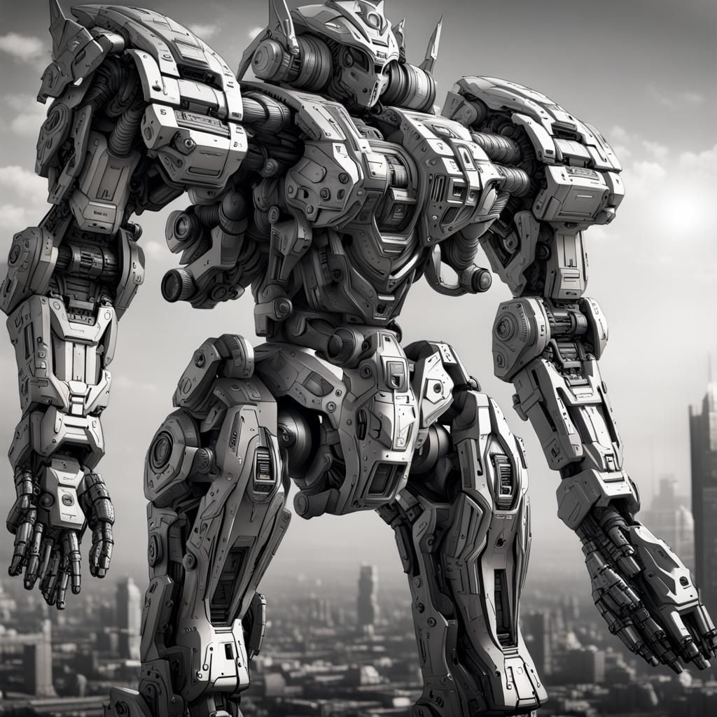 black and white mecha
