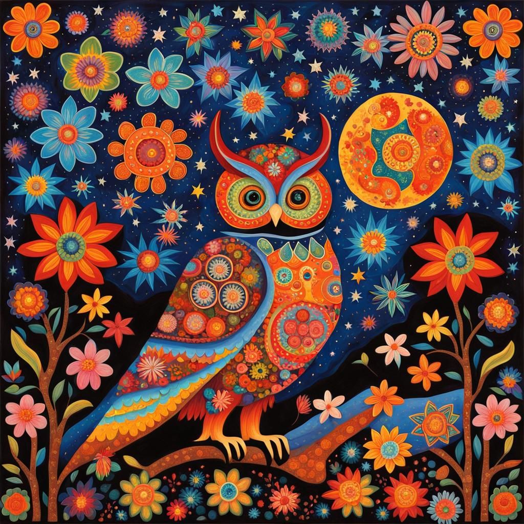Mexican Folk Art Blossom in moon's glow