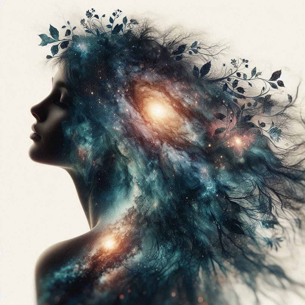 double exposure beautiful fantasy DALL-E 3 portrait landscap...